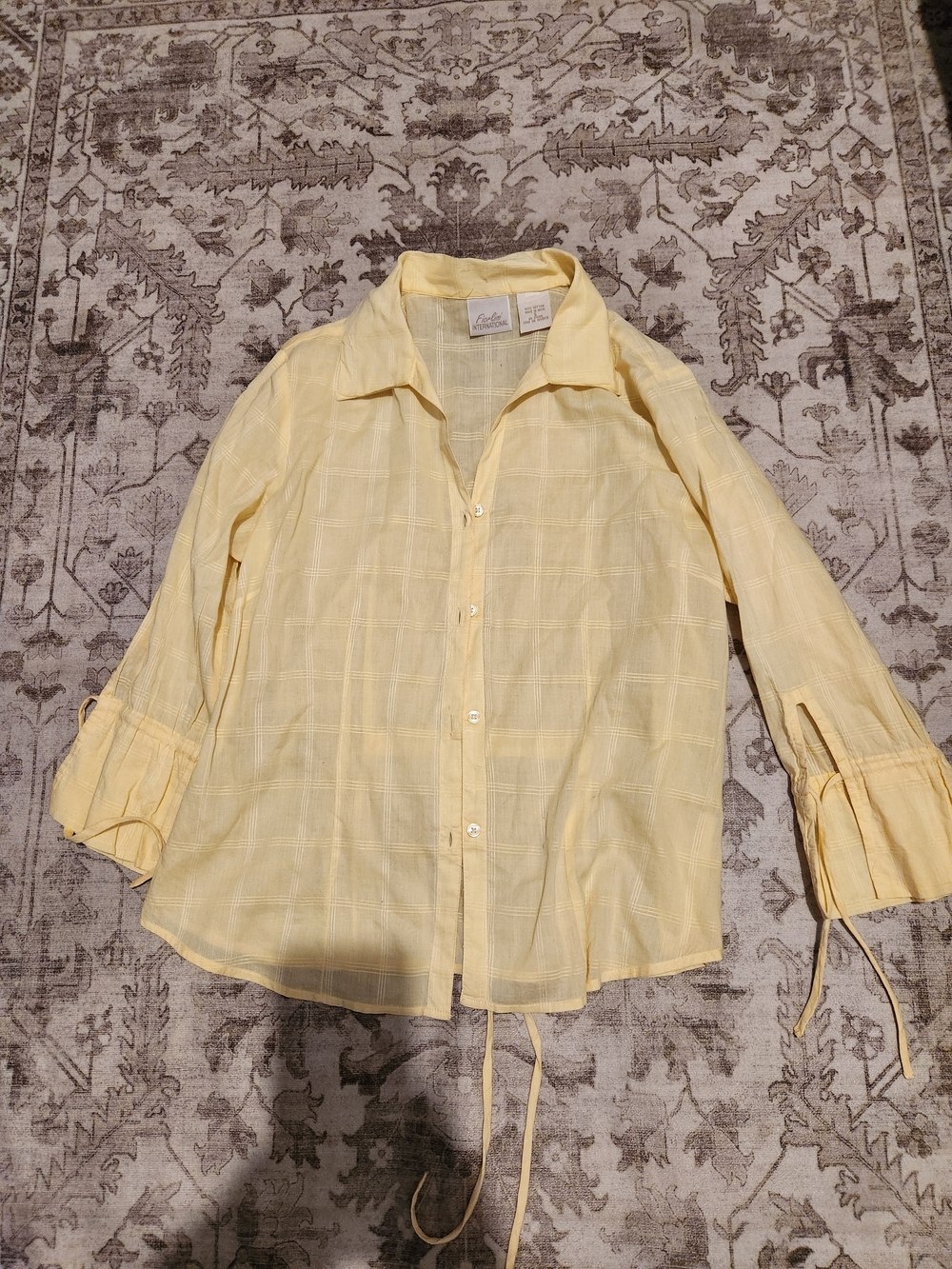 Caribbean Joe Light Yellow Button-Down Tie-Hem Shirt